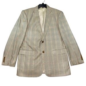 Mens 42L Blazer 100% Silk Olive Glen Plaid 2-Button Sport‎ Coat